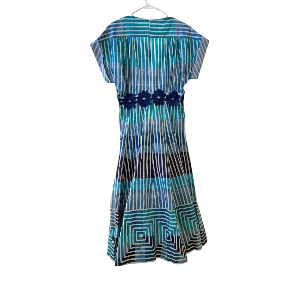 🆕 SILVIA TCHERASSI Adila Striped Midi Dress Infinity Blue Sz L - Picture 3 of 9